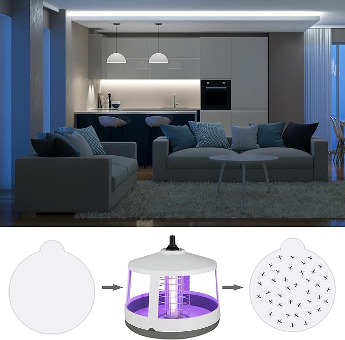 48 Pcs Round Insect Trap Refillable Glue Boards Sticky Fruit Fly Trap Mosquito Fly Killer for Mosquitoes Fruit Flies Gnats Moths Fits Most Models Indoor Outdoor Lamp (7.1 Inch)