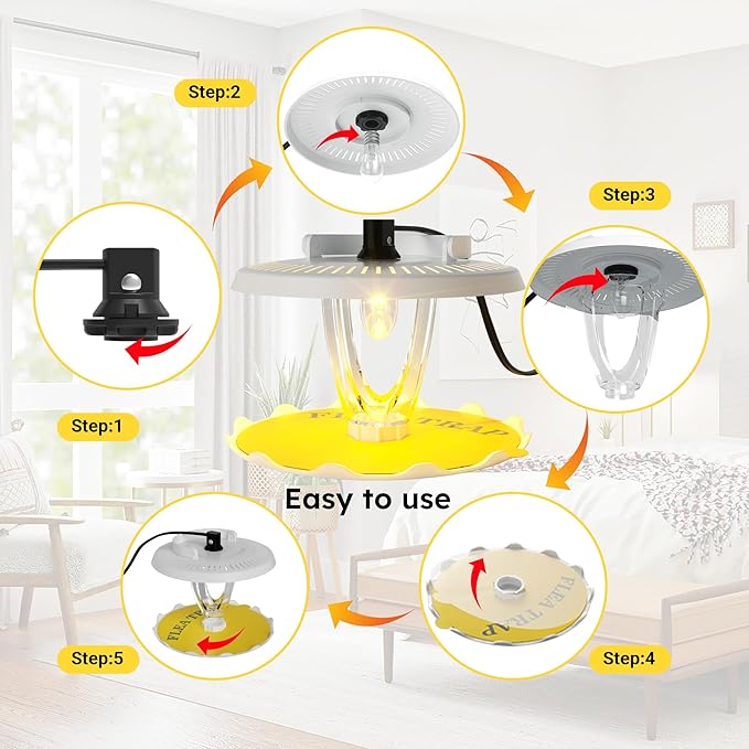 Flea Trap for Inside Your Home Indoor Electric Flea Light Catcher and Kiler for House 2 Pack with 8 Sticky Pads Refills and 4 Replacement Lightbulb