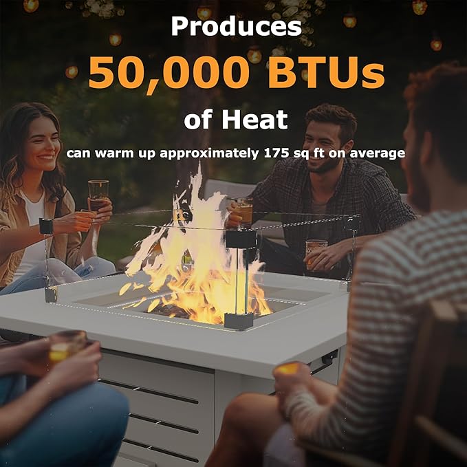 MBY 28'' Propane Fire Pit Table, 50,000 BTU Steel Gas Firepit for Outdoor Patio Deck and Garden, CSA Certified Fire Pit with Lid, Waterproof Cover, Glass Wind Guard and Lava Rock, Beige