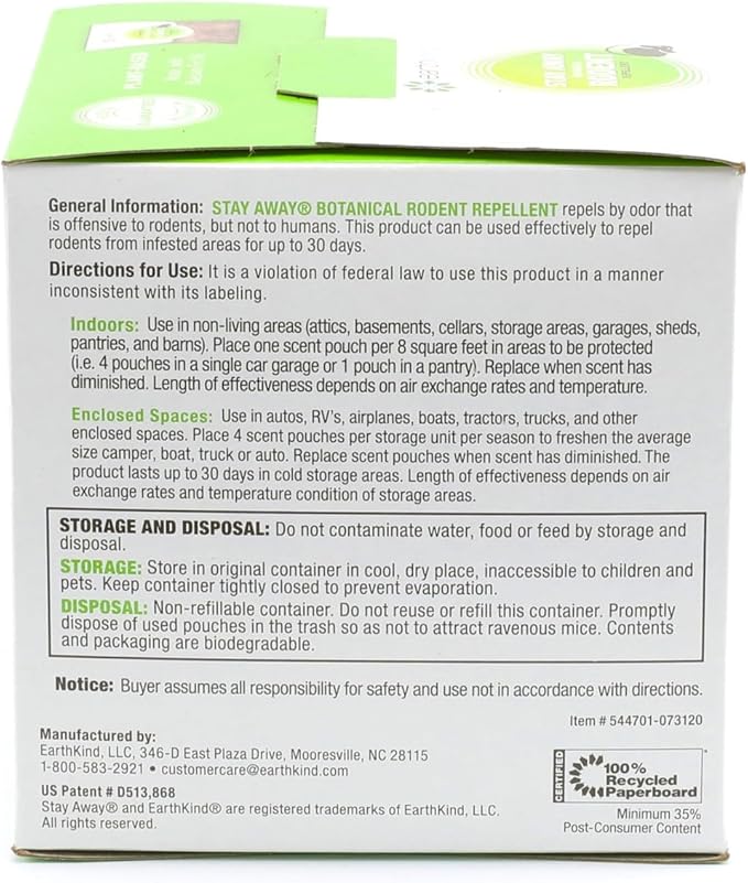 Stay Away Rodent Repellent - Pest Control for Indoor Use - Safe for Kids & Pets When Used As Directed - with Plant Fibers, Balsam Fir & Fragrance Oil - 6-Pack with Extended Release Pouch Pod