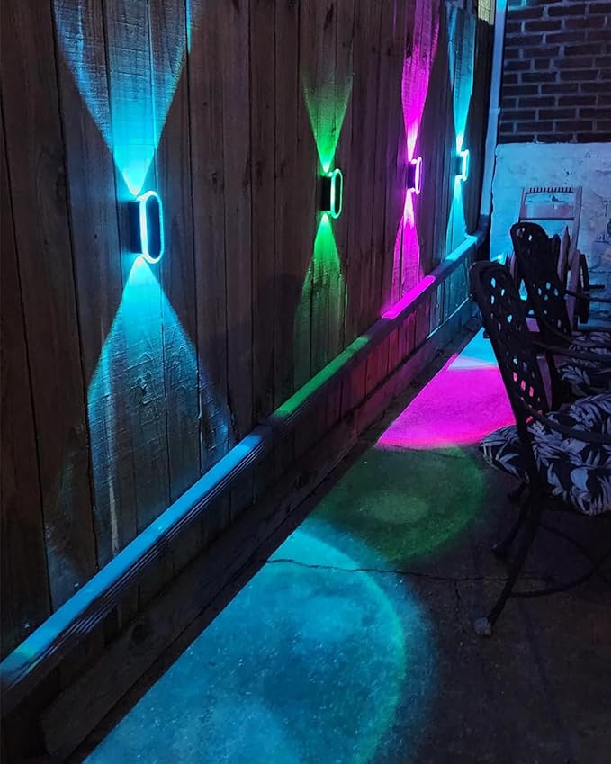 6 Pack Solar Fence Lights Outdoor, RGBW 8-Color Halloween Purple Solar Lights Waterproof Dual Lens Up/Down Lighting Solar Powered for Garden/Pool Cage/Patio/Wall/ (2 Installation Modes)