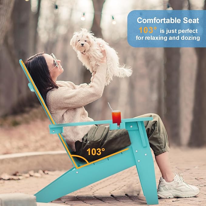 MXIMU Adirondack Chair Set of 2: Modern Adirondack Chairs Fire Pit Chairs Plastic Outdoor Chairs for Lawn Backyard Deck Garden Camping (Aruba)