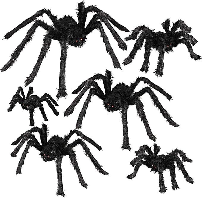 Dreampark Halloween Spider Decorations, 6 Pcs Realistic Hairy Spiders Set, Scary Spider Props for Indoor, Outdoor and Yard Creepy Decor (6 Different Sizes)
