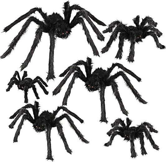 Dreampark Halloween Spider Decorations, 6 Pcs Realistic Hairy Spiders Set, Scary Spider Props for Indoor, Outdoor and Yard Creepy Decor (6 Different Sizes)