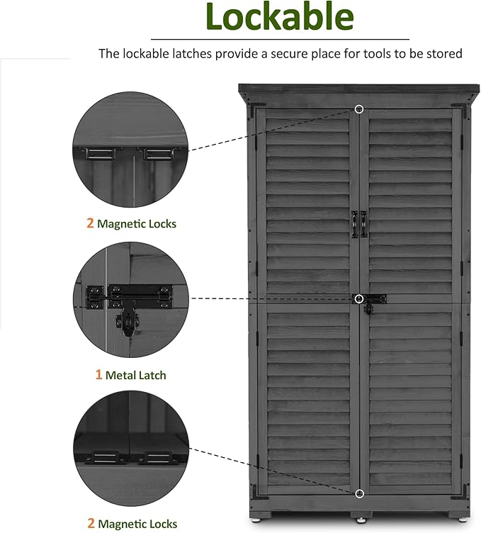 MCombo Outdoor Storage Cabinet, Garden Storage Shed, Outside Vertical Shed with Lockers, Outdoor 63 Inches Wood Tall Cabinet for Yard and Patio 0870 (Grey)