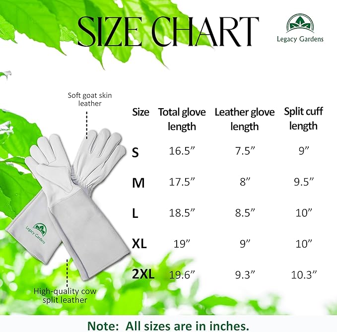 Leather Gardening Gloves for Women & Men, Long Garden Gloves, Cowhide Gauntlet Rose Pruning Thorn Resistant, Forearm Protection, Medium, Natural