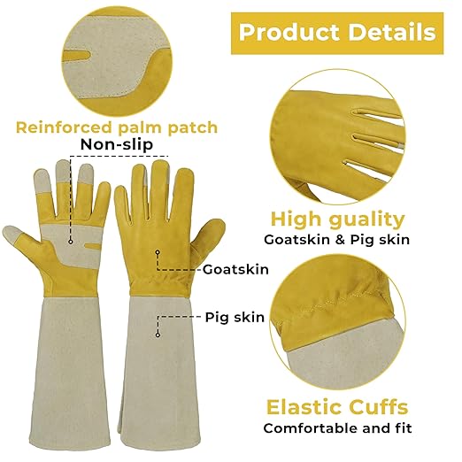 HLDD HANDLANDY Gardening Gloves Long Sleeve for Women and Men Leather Garden Gloves for Yard & Outdoor Work, Golden Yellow, XL