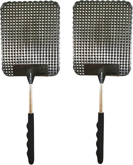 2PCS Telescopic Fly Swatter, Manual Heavy Duty Plastic Flyswatter, Upgraded Sturdy Fly Swatter with Extendable Stainless Steel Pole
