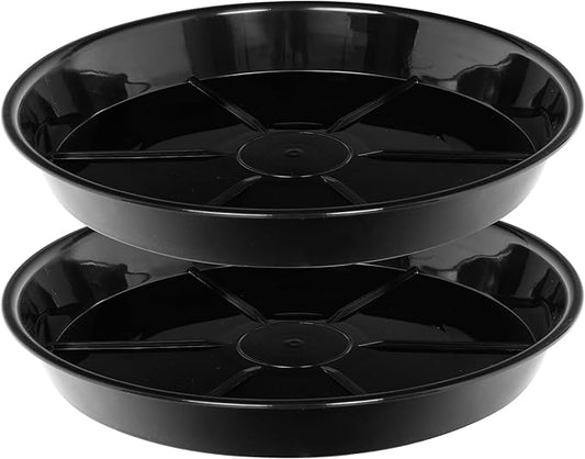 Plant Saucer 12 Inch 2 Pack, Plant Trays for Pots Heavy Duty Round Plastic Plant Saucers for Indoors Outdoors, Flower Pot Drip Trays, Clear Black Flower Plant Pot Saucer, Plant Pot Tray