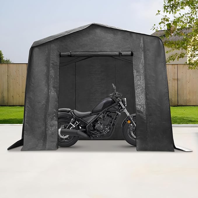 6x10x6 FT Outdoor Storage Shelter Carport, Portable Storage Tent with Roll-up Door, Waterproof Outdoor Carport for Bike, Lawn Mower, ATV Storage (Black)