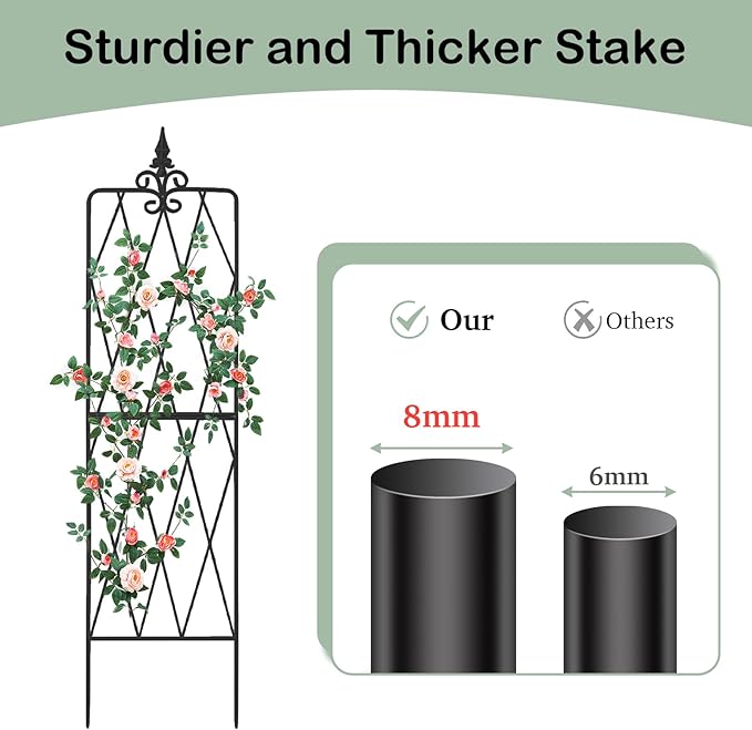 Garden Trellis for Climbing Plants Outdoor, Metal Garden Trellises, Decorative Garden Fencing Flower Trellis with Durable Powder Coating for Vines Plant Rose, Vegetable Support, Black (4, Pattern-A)