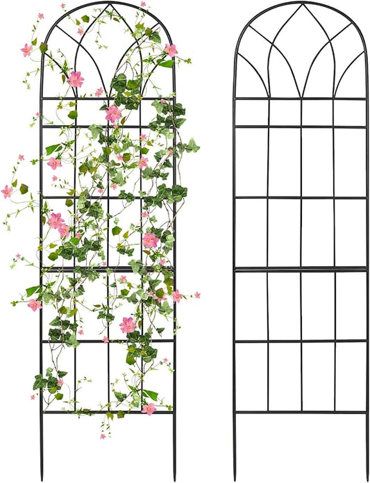Garden Trellis for Climbing Plants Outdoor, 62"X15" Metal Garden Trellises, Decorative Garden Fencing Flower Trellis with Durable Powder Coating for Vines, Vegetable Support, Black (2, Pattern-B)