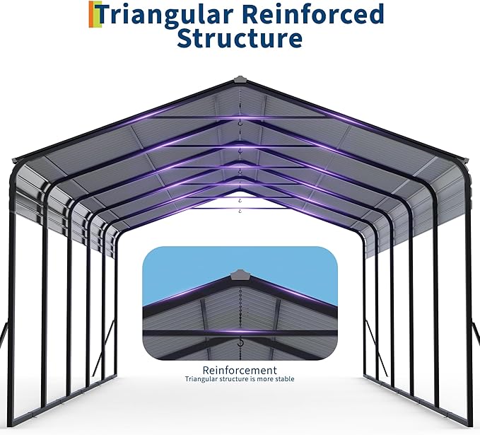 12x25 FT Metal Carport, Heavy Duty Carports Canopy with Galvanized Steel Frame & Roof, Outdoor Garage Car Port for All-Weather, Outdoor Galvanized Shelter for Car, Boats and Truck