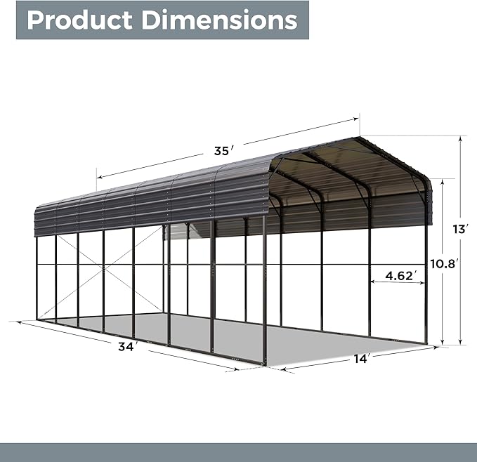 GREEN PARTY 14 x 35 ft Metal RV Carport Kits with Galvanized Steel Roof, Heavy Duty 2 Car Outdoor Car-Shed Canopy, Car Tent Metal Garage Shelter for RV, SUV, Truck, Tractors and Boats, Gray