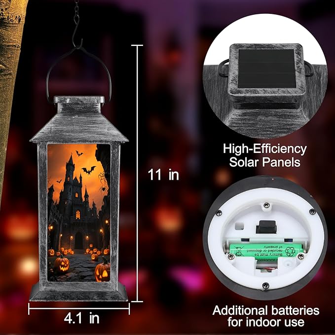 Halloween Decorations Outdoor,Halloween Hanging Decorations,Solar Lantern,Decor for Home Outside Porch Garden Yard Lawn Party Decorations（Bat Pumpkin Castle）