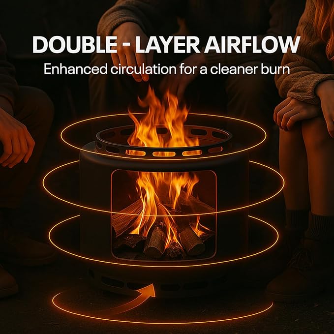 18" Smokeless Fire Pit with Removable Ash Pan, Fire Poker & Carry Bag - Portable Outdoor Fire Pit - Cast Iron - Wood Burning Lightweight Fireplace, Ideal for 4-6 People, 25 lbs
