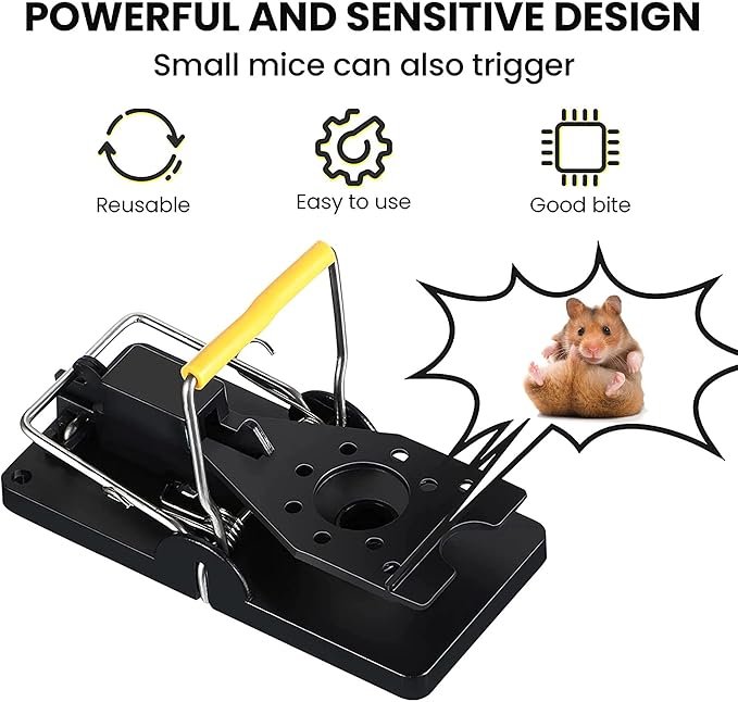 Grandpa Gus's Pest Control Small Snap Traps for Mice, Durable Plastic, Stainless Steel Powerful Spring Arm & Very Sensitive Trigger (Pack of 12)