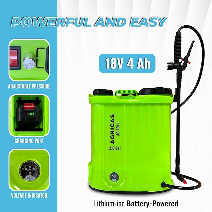 Battery Powered Backpack Sprayer 2.6 Gallon, Adjustable 0-100 PSI Pressure, Compatible with Makita 18V Battery, 7 Nozzles, Telescopic Wand, Charger Included, Electric Sprayer, Lawn & Garden Use