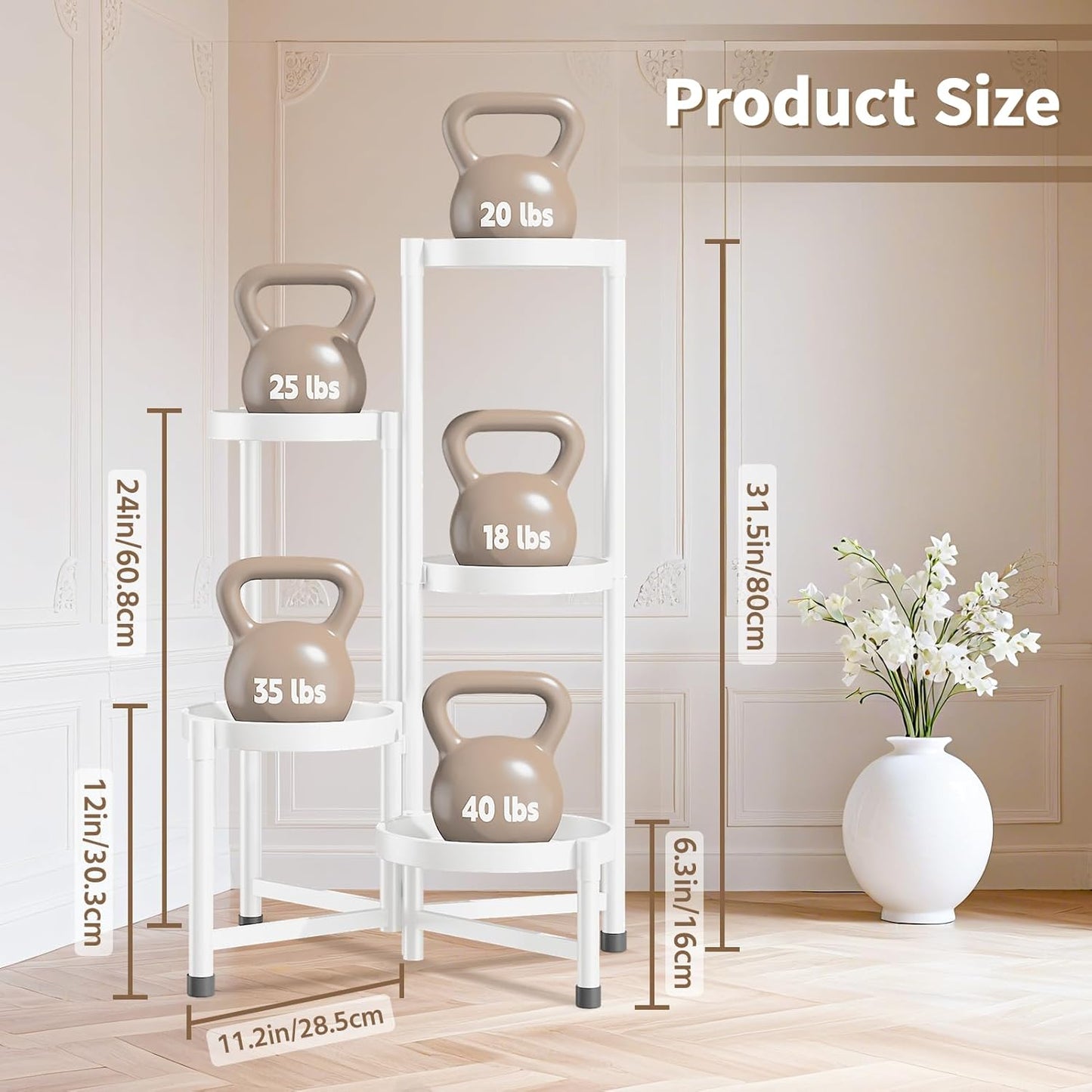 LASZOLA 5 Tiered Folding Plant Stand Indoor for Multiple Large Planter, Tall Heavy Duty Adjustable Rack with Rust Proof 10 Inch Wide Tray, Sturdy Vertical Tree Organizer for Narrow Inside Floor, White