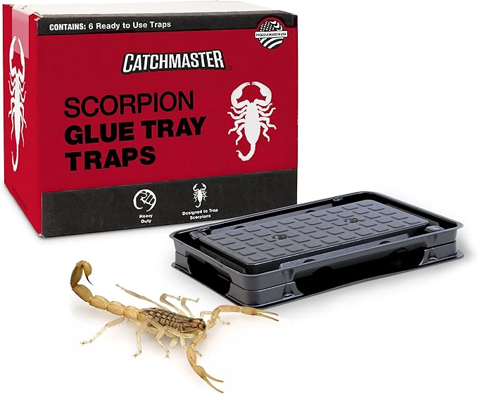 Catchmaster Scorpion Glue Tray Traps 6-Pack, Adhesive Scorpion Killer for Home, Simple Insect Traps Indoor, Sticky Bug Catcher for Kitchen, Garage, & Basement, Pest Control Glue Trap