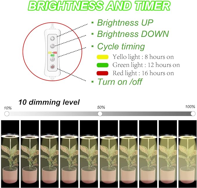 yadoker Plant Grow Light, LED Growing Light Full Spectrum for Indoor Plants,Height Adjustable, Automatic Timer, 5V Low Safe Voltage,Idea for Small Plant Light
