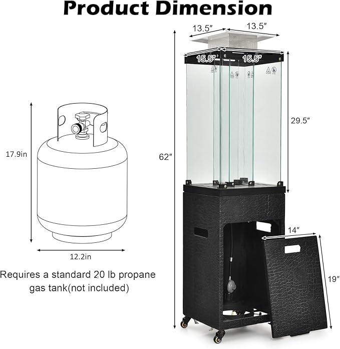 Giantex 41,000 BTU Outdoor Heater, Propane Patio Heater, Outside Space Heater with Protective Cover, Wheels & Adjustable Feet, CSA Certification, Portable Gas Heater for Garden, Yard (Black)