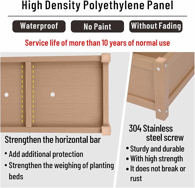 HDPE Raised Planter Box Outdoor,Rot-Resistant and Non-Cracking,Raised Beds for Gardening 29.5 * 14.4 * 9.8 in for Yard,Lawn,Outdoor Planter Boxes Rectangle with Drainage Holes Brown
