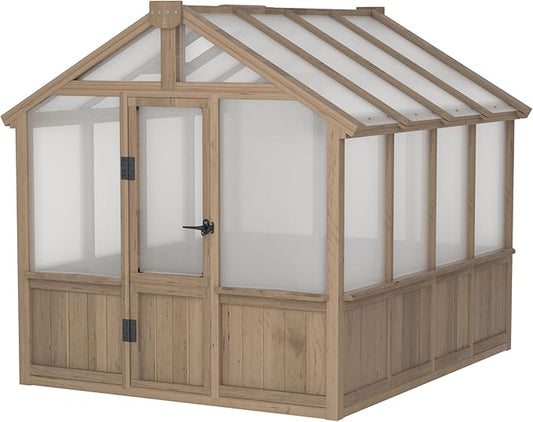 BlueWish 6x8FT Greenhouse, 6mm Polycarbonate Greenhouses with Cedar Frame, Wood Greenhouse with Adjustable Vent, Green House for Outside, Garden, Backyard