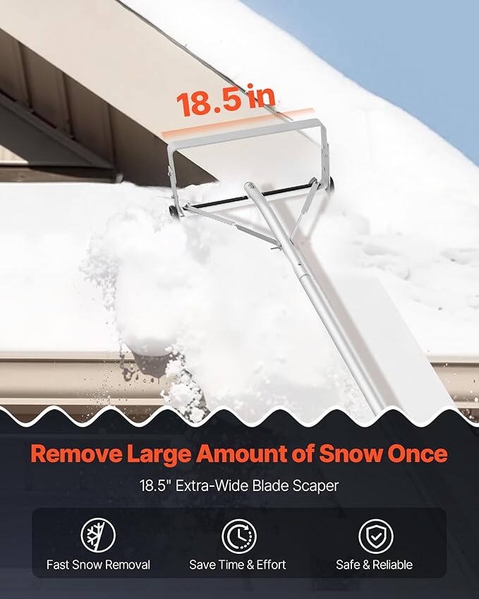VEVOR Snow Roof Rake, 18.5 in Aluminum Blade, 5.2-30 ft Adjustable Roof Snow Scraper with Wheels & Slide, , Lightweight Snows Removal Tool for House Rooftop Leaves Debris Clearing