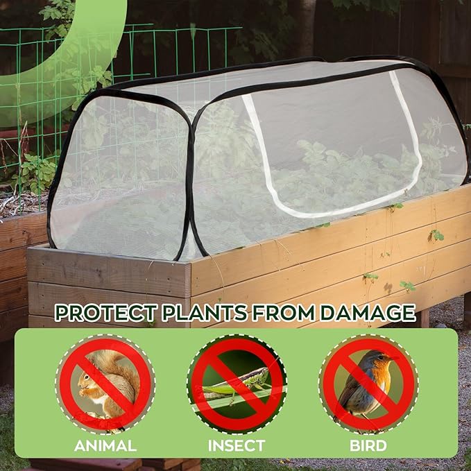 Raised Garden Bed Cover with Frame-4x2x1.3ft Garden Greenhouse Cover with Zipper Door,Garden Rows Accelerator Plants Cover for Vegetable & Flower Beds