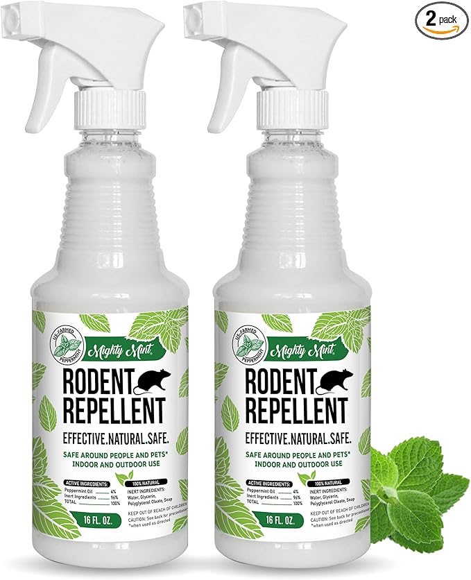 Mighty Mint Peppermint Oil Rodent Repellent Spray – Natural Indoor & Outdoor Control for Mice and Rats – Plant-Based, Extra-Strong Formula - 16 oz (Pack of 2)