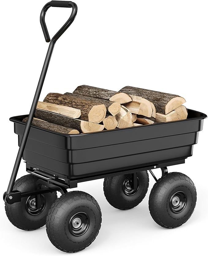 Poly Dump Cart - Heavy Duty 600lbs Garden Cart with Quick-Release Dumping & No-Flat 10" Tires, Utility Wagon for Yard Work, Landscaping, Gardening