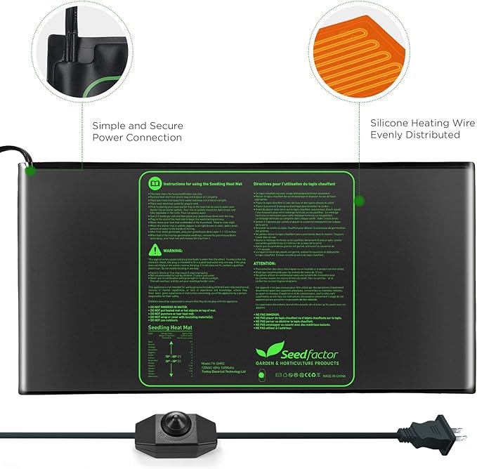 Seedfactor MET Certified Seedling Heat Mat, Adjustable Temperature, Waterproof, Durable Germination Station, Warm Hydroponic Heating Pad, Indoor Home Gardening, 48" X 20"