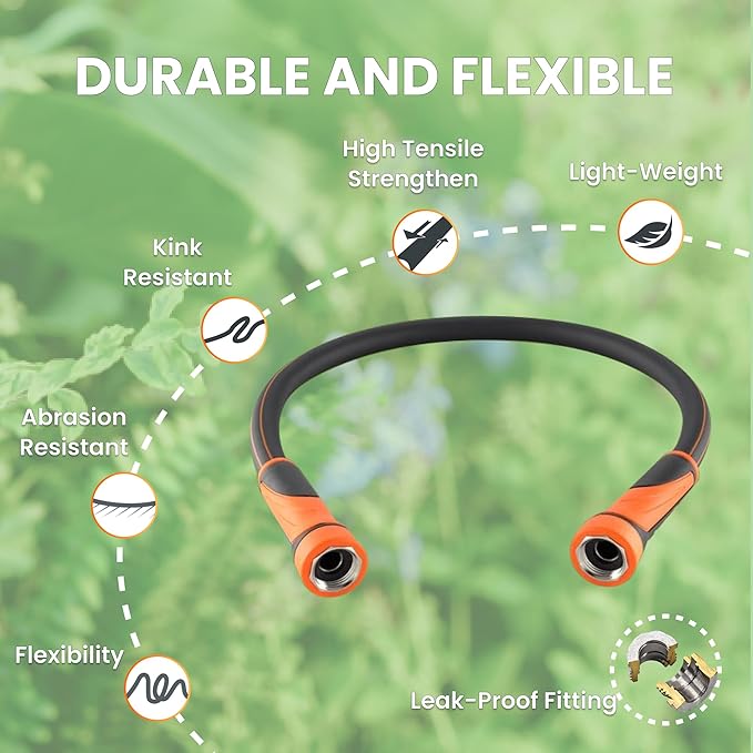 Giraffe Tools Garden Leader Hose 3ft x 5/8", Short Water Hose Heavy Duty, Flexible, Lightweight Hybrid Hose with Swivel Handle, Double Female Fittings, Burst 600 PSI
