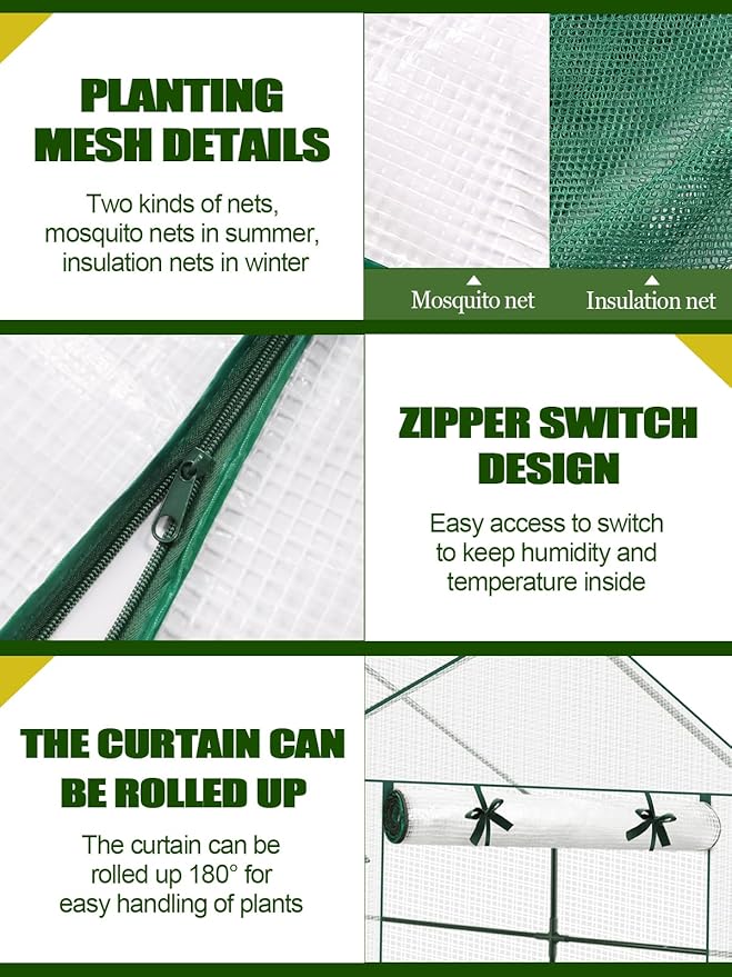 2 in 1 Greenhouse for Outdoors with 2 Protective Net, Kalolary 7FT Portable Walk in Greenhouse Plant Garden Green House for Winter Summer Large Garden Greenhouse with Door Heavy Duty Greenhouse (1PC)