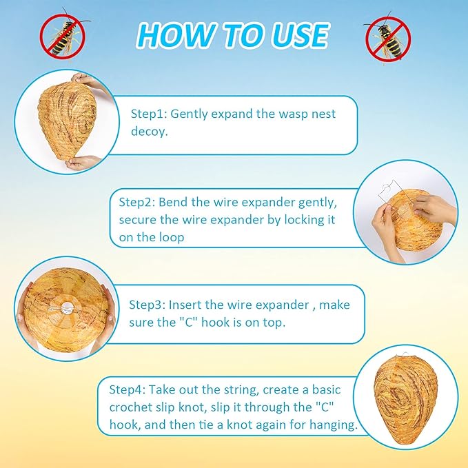 3 Pack Fake Wasp Nest Decoy Hanging Waterproof, Fake Hornet Nest Decoy Carpenter Bee Deterrent, Wasps Trap Wasp Deterrent Outdoor Yellow Jacket Carpenter Bee Traps for Outsides Garden Patio