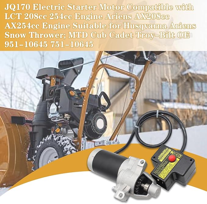 Electric Starter Motor JQ170 17 Teeth for Ariens Troy-Bilt Cub Cadet MTD Craftsman PowerSmart 208cc 254cc Snowblower Compatible with LCT 208cc 254cc Engine