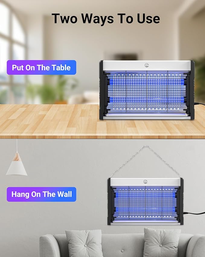 Electric Bug Zapper, 3000V High-Voltage Indoor Fly Killer, Powerful Electric Mosquito Zapper for Fly, Mosquito, Fruit, Moth, Gnat, Trap with Removable Washable Tray for Home Patio Backyard