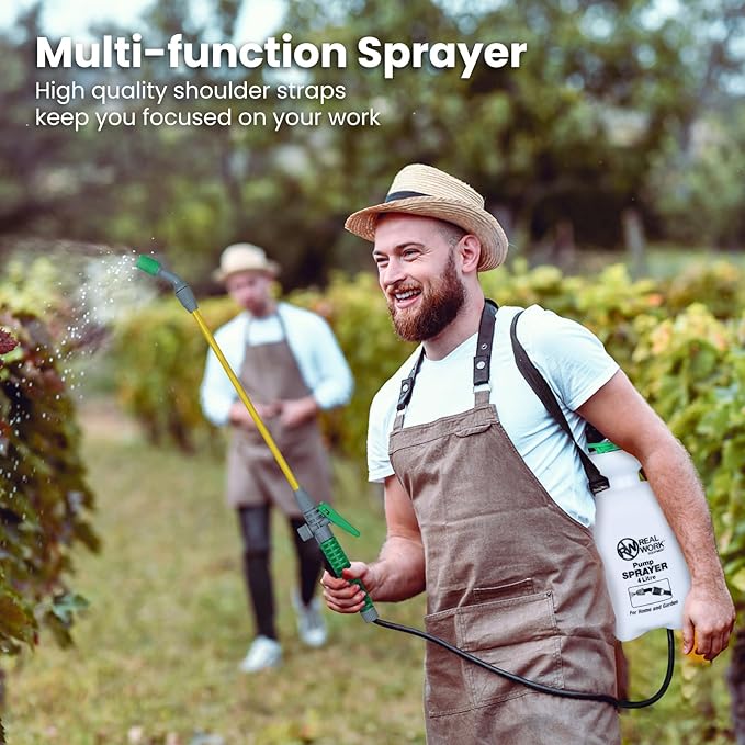 REALWORK 2pk 1-Gallon Handheld Tank Sprayer with Easy-Carry Shoulder Strap for Lawn, Garden, Yard, in Translucent White