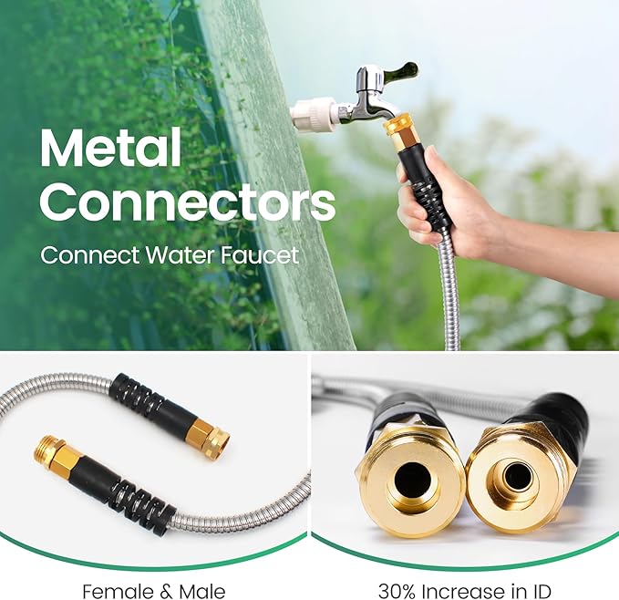 Cesun 10 FT Metal Garden Hose, Drinking RV Water Hose, Reinforced Metal Fittings, Dehumidifier Drain Hose Connector Extension, Reel Extender for Yard