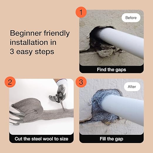 MaPorch Stainless Steel Wool Mouse Hole Filler - 2-Pack, 3.2 in x 7.5 ft - Flexible Gap Filler & Rodent Defense - for Weep Hole & Brick Wall Seals