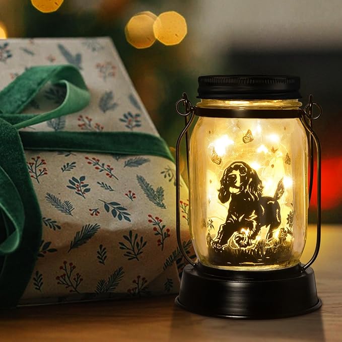 Cocker Spaniel Dog Gifts for Women/Men Cocker Spaniel Solar Lanterns Birthday Dog Lovers Lantern Pet loss Dog Memorial Lights Solar Garden Decoration for Yard, Patio,Backyard,Porch Torches Light