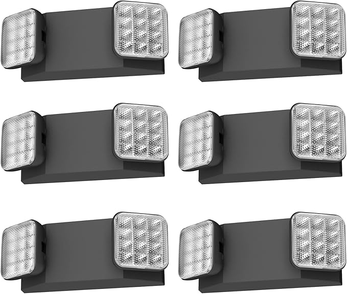 6 Packs Black Led Exit Sign with Emergency Lights &Battery Backup -Adjustable Hardwired 2 LED Head-UL Certified-120-277VAC/Commercial Emergency Lights Fixtures for Home/Business.