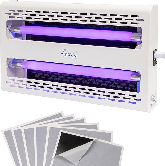 Awoco 11W 100V-240V LED Wall Mount or Table Standing Sticky Fly Trap Lamp for Capturing Flies, Mosquitoes, Moths and Flying Insects (Fly Trap + 6 Glue Boards)