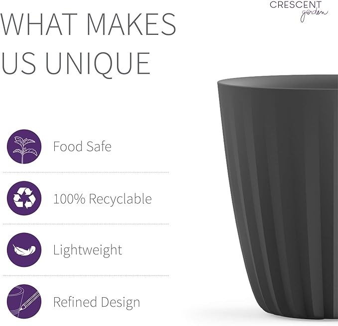 Crescent Garden Pleat Modern Decorative Planter, Indoor/Outdoor Pot, Grey Resin Planter with Drain Hole for Housplants and Porch Decor - 15" W x 15" H (Slate)