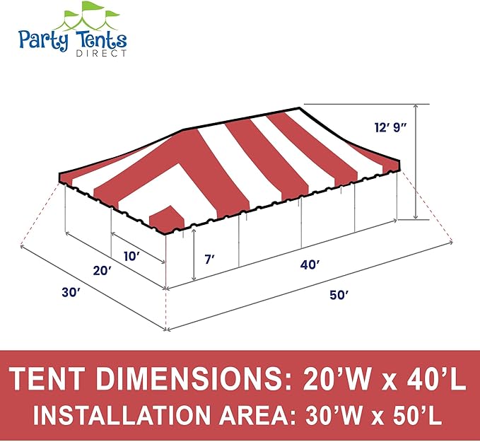 Party Tents Direct 20'x 40' Weekender Canopy Pole Tent with Sidewalls - Easy Up Canopy Tent with 160 Person Capacity - Outdoor Canopies for Parties, Weddings, and Events (Red/White)