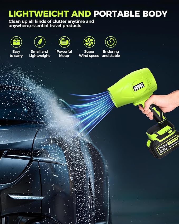 Leaf Blower Cordless with Battery and Charger, 800,000 RPM, Extended Nozzle, Lightweight Handheld Design,Blower for Patio Cleaning,car Blowing Water, Blowing Leaves and Dust（Bright Green）