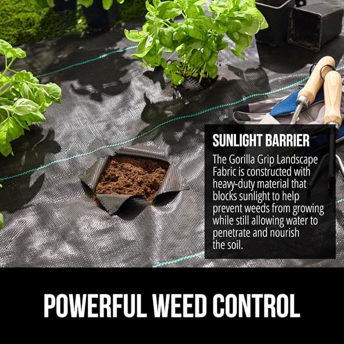 GORILLA GRIP 4 FT x 50 FT Powerful Weed Barrier Landscape Fabric, Durable Tear Resistant Blocker, Permeable UV Resistant Fabrics for Landscaping Outdoor Garden Bed, Ground Mulch, 3.2oz Woven