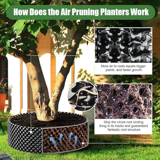 40 Gallon Air Pruning Planters, Sturdy Plastic Roots Control Planter Container for Tree Grow Outdoor, Garden Self-Planting Planters, Size 24"x24", Black, 2P