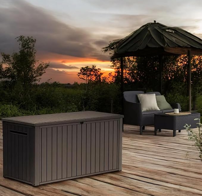 Outdoor Storage Box with Lockable Lid - Weather-Resistant and Stylish (Brown, 170)